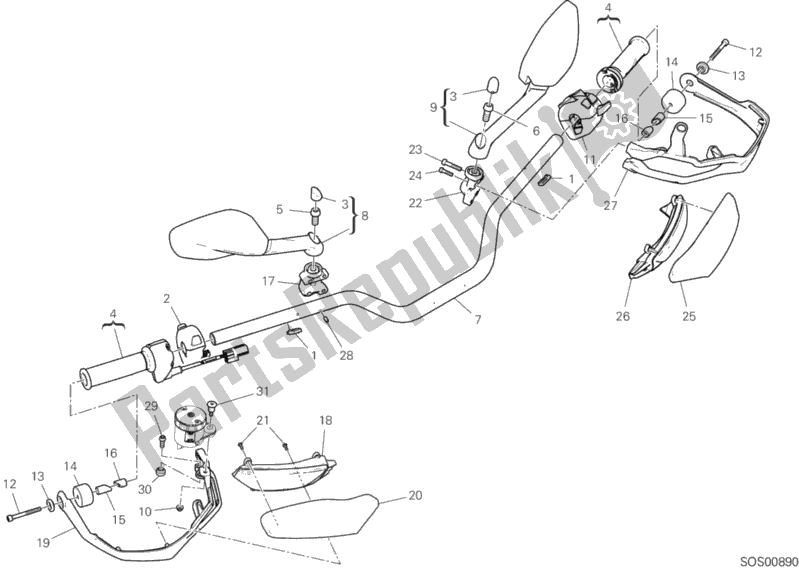 Wszystkie części do Kierownica Ducati Multistrada 1260 ABS USA 2018
